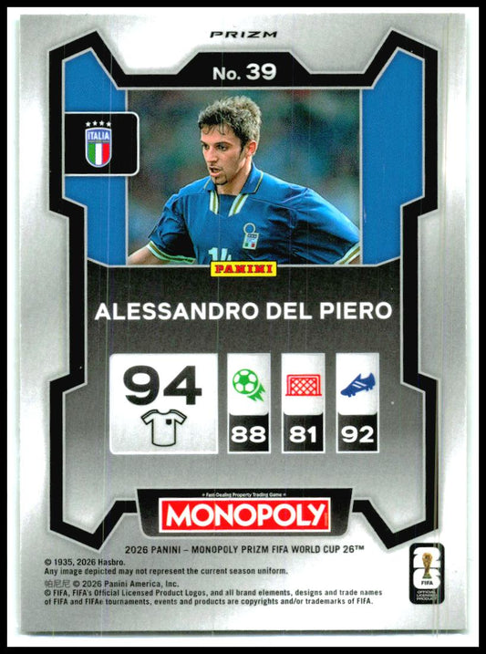 2026 Monopoly FIFA World Cup Hat Trick Mojo Prizms #39 Alessandro Del Piero