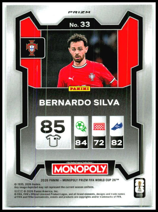 2026 Monopoly FIFA World Cup Hat Trick Mojo Prizms #33 Bernardo Silva Portugal