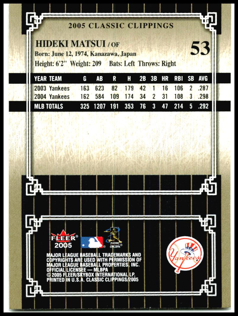 2005 Fleer Classic Clippings #53 Hideki Matsui New York Yankees