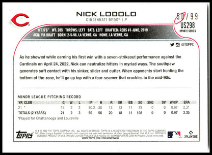 2022 Topps Update Vintage Stock #US298 Nick Lodolo #/99 Cincinnati Reds