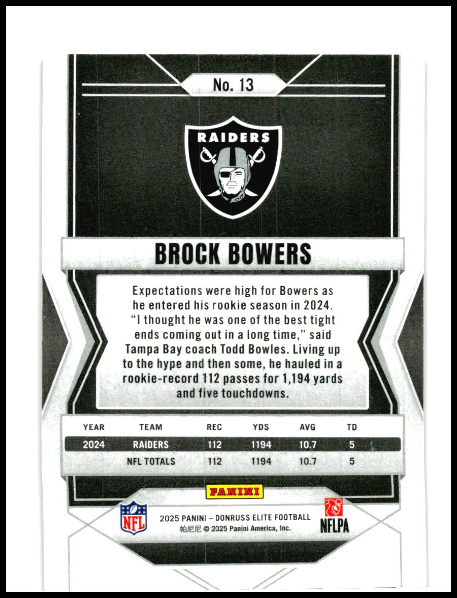2025 Donruss Elite Red #13 Brock Bowers #/99 Las Vegas Raiders