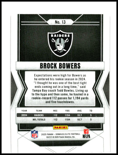 2025 Donruss Elite Red #13 Brock Bowers #/99 Las Vegas Raiders