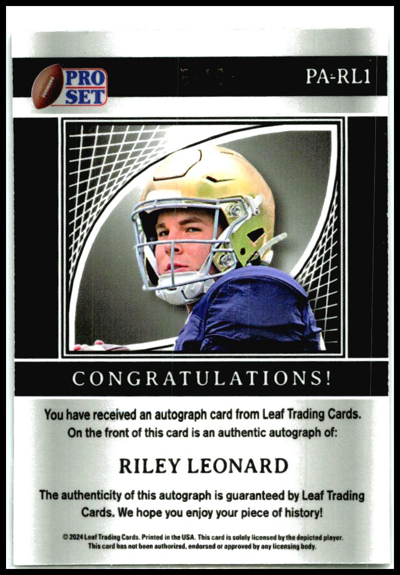 2024 Pro Set Metal Autographs Pulsar Silver #PA-RL1 Riley Leonard Auto Colts