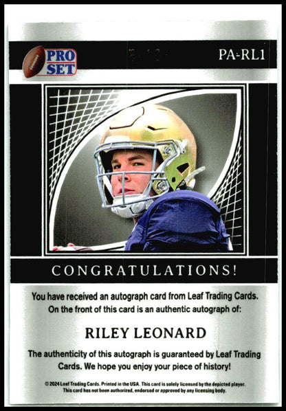 2024 Pro Set Metal Autographs Pulsar Silver #PA-RL1 Riley Leonard Auto Colts