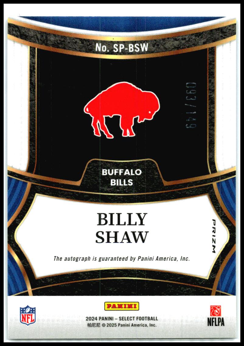 2024 Panini Select Signatures Blue Prizm #/149 #SP-BSW Billy Shaw Auto Bills