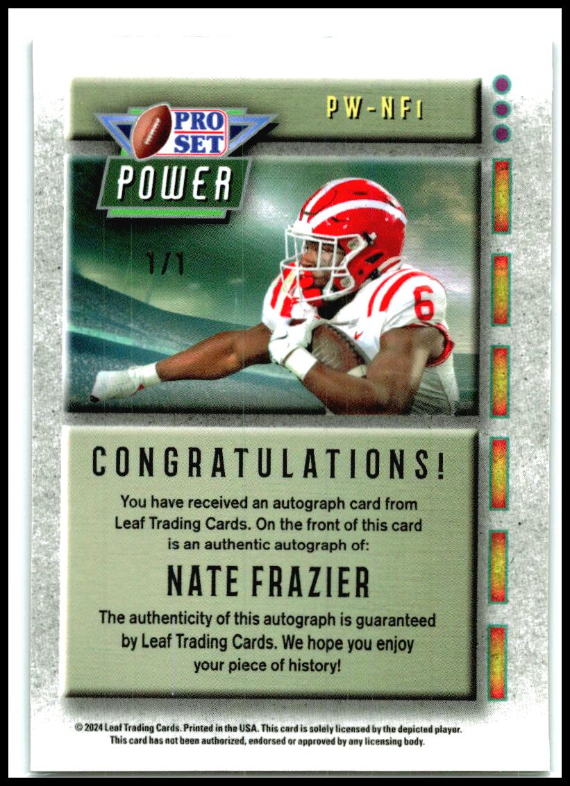 2024 Pro Set Metal Crystal Purple Auto 1/1 #PW-NF1 Nate Frazier Auto