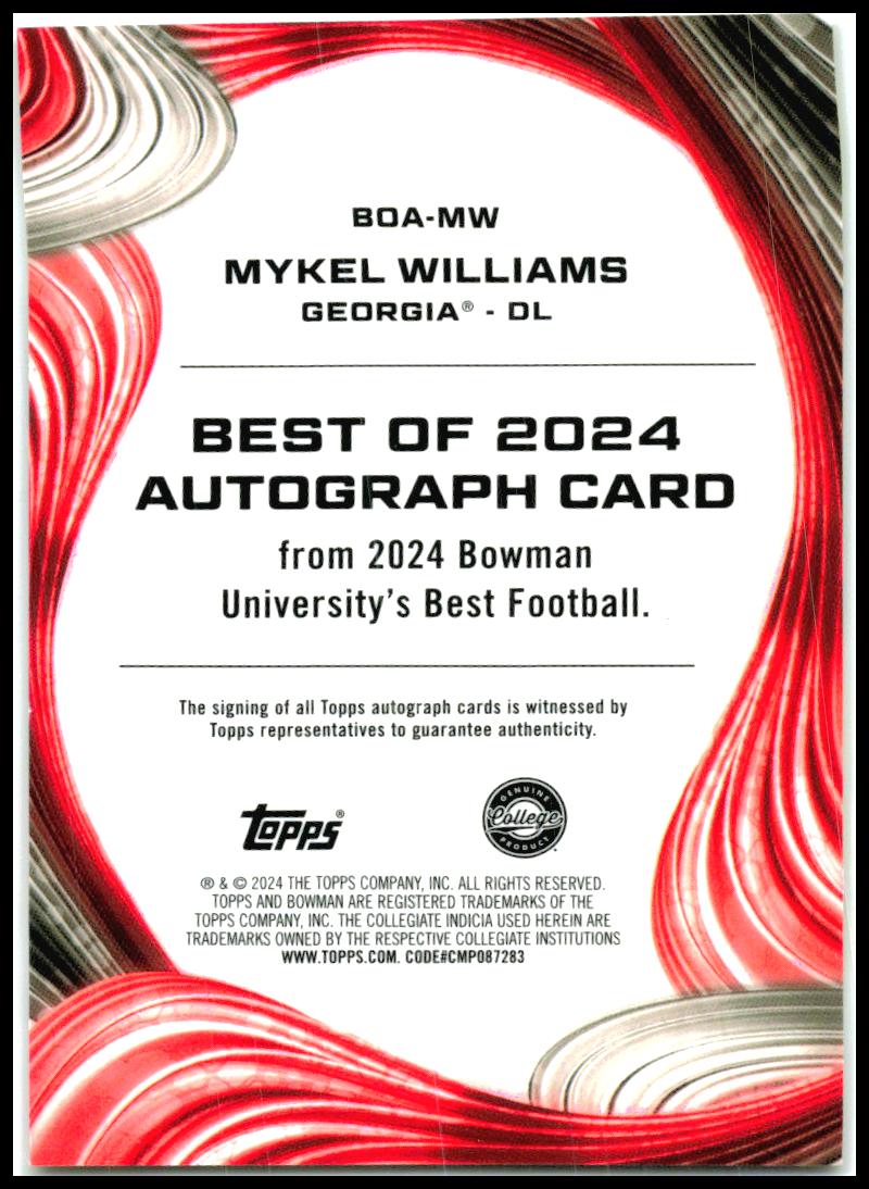 2024 Bowman U Best Auto Yellow #/75 #BOA-MW Mykel Williams Auto SF 49ers