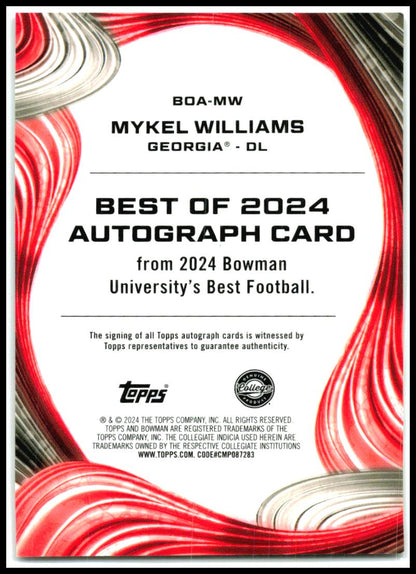 2024 Bowman U Best Best of 2024 Auto Refractor #BOA-MW Mykel Williams Auto