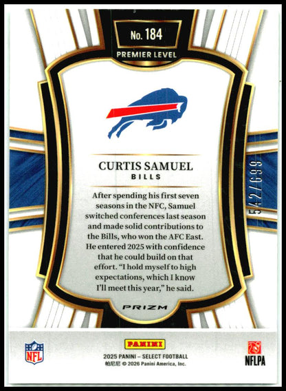 2025 Panini Select Neon Green Prizm Shock #184 Curtis Samuel #/699 Buffalo Bills
