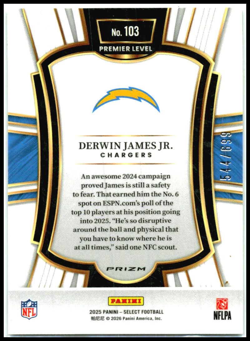 2025 Panini Select Neon Green Prizm Shock #103 Derwin James Jr. Chargers