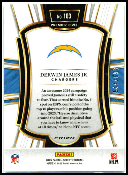 2025 Panini Select Neon Green Prizm Shock #103 Derwin James Jr. Chargers