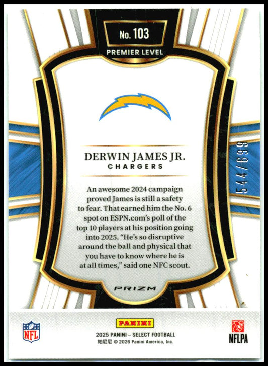 2025 Panini Select Neon Green Prizm Shock #103 Derwin James Jr. Chargers