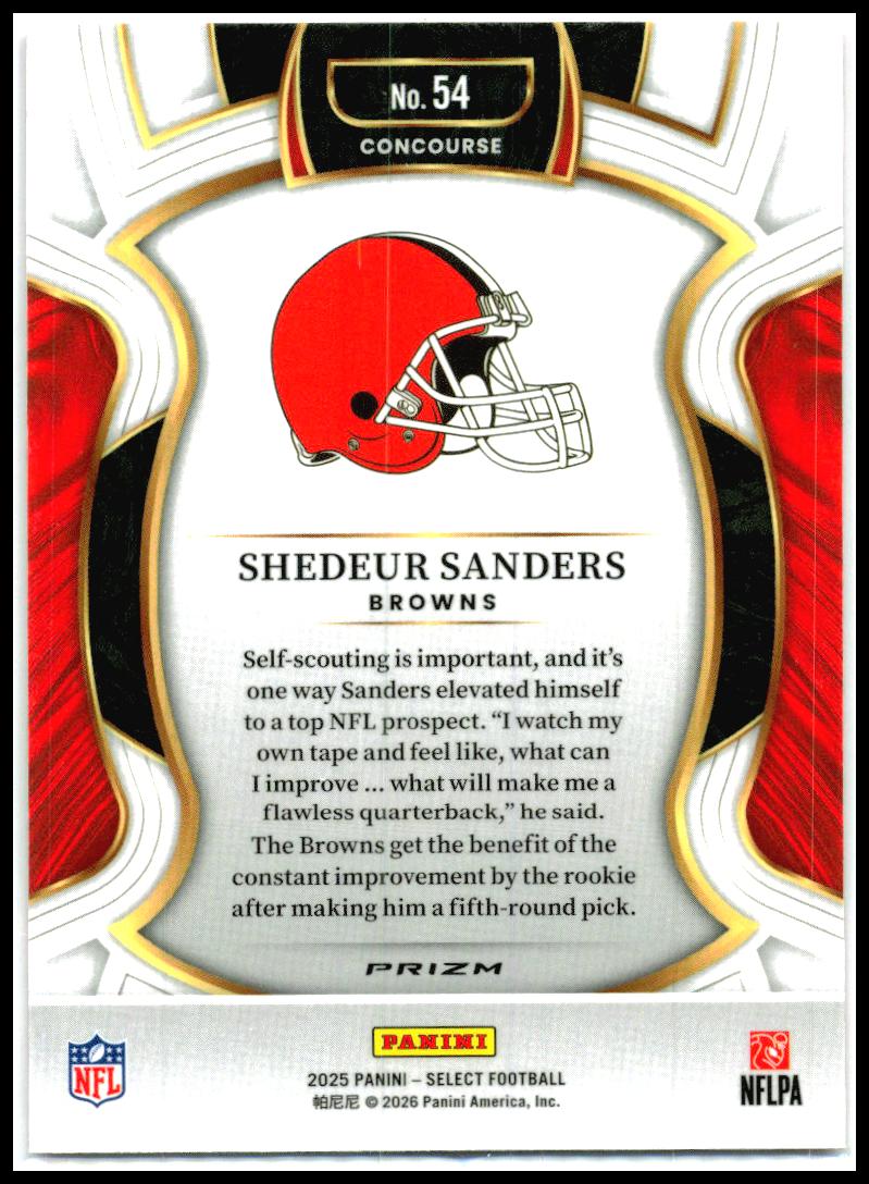 2025 Panini Select Pink Prizm Shock #54 Shedeur Sanders Rookie Cleveland Browns