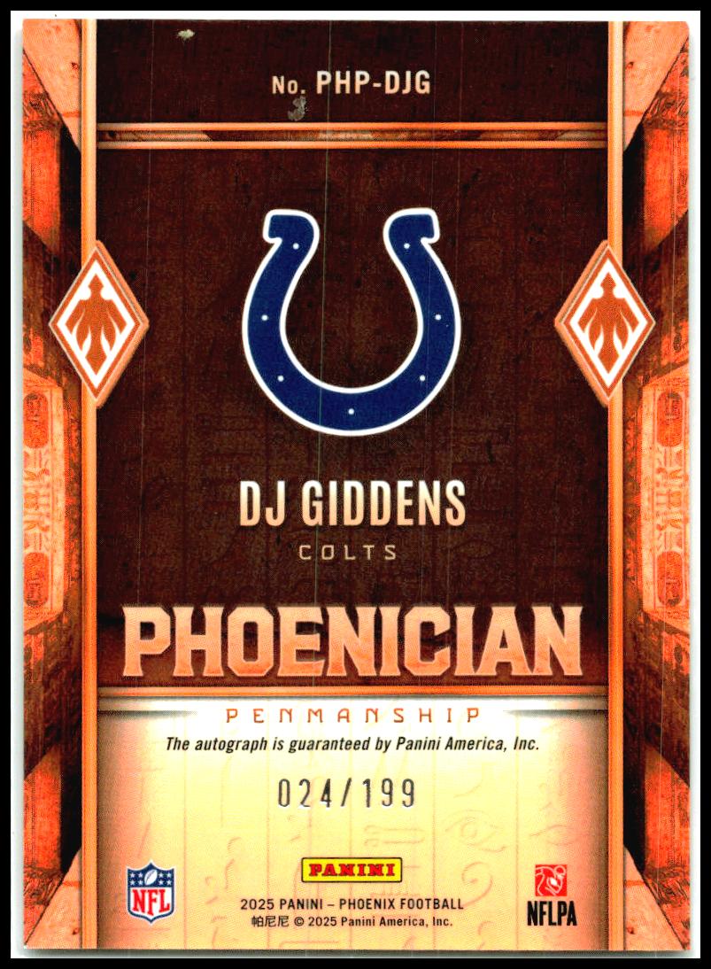 2025 Panini Phoenix Phoenician Auto Hyper Prizm #PHP-DJG DJ Giddens Auto Colts