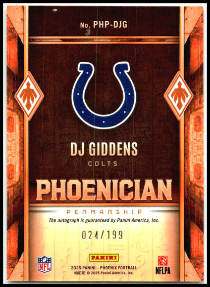 2025 Panini Phoenix Phoenician Auto Hyper Prizm #PHP-DJG DJ Giddens Auto Colts