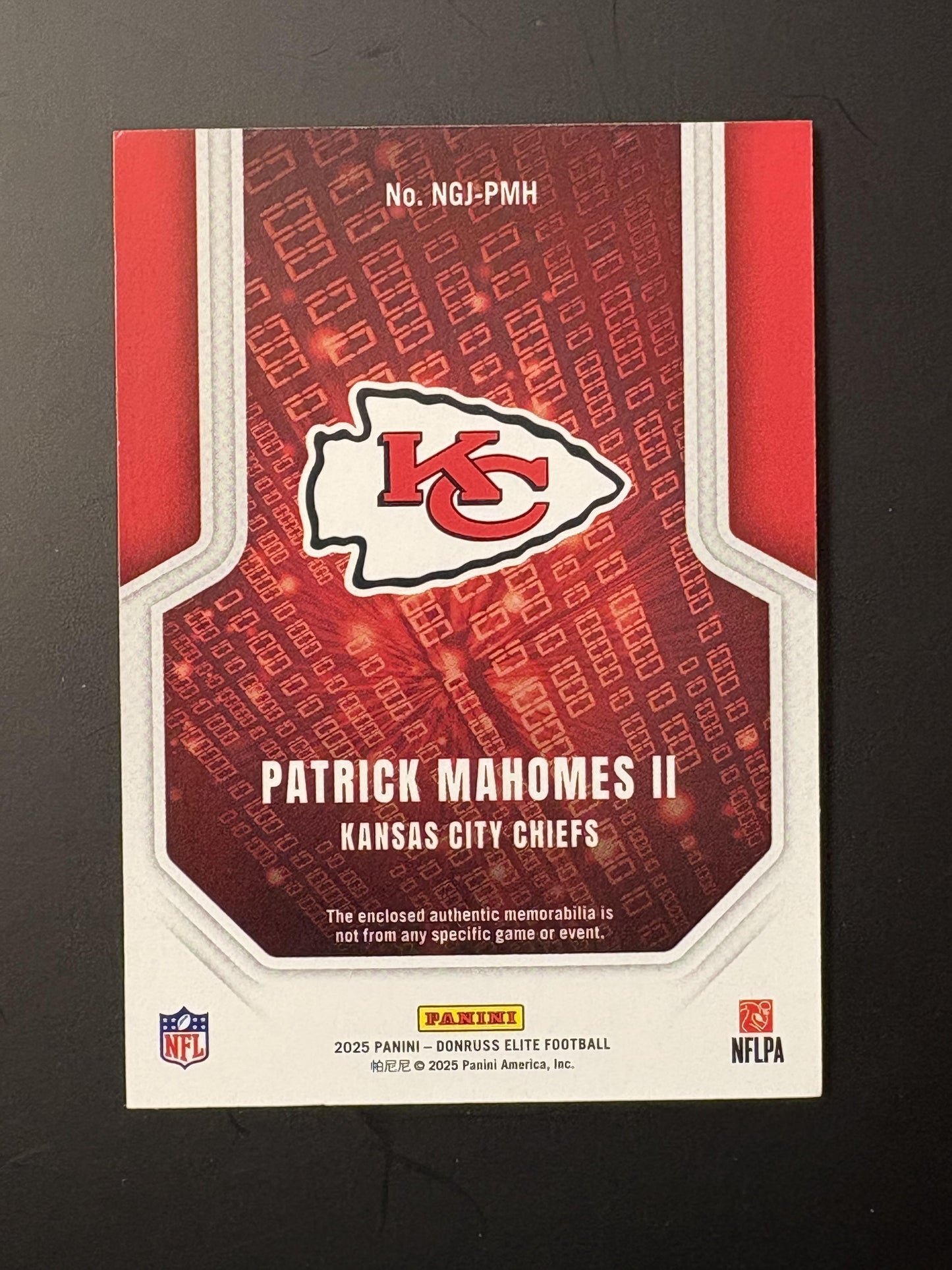 2025 Donruss Elite Numbers Game #NGJ-PMH Patrick Mahomes II Chiefs