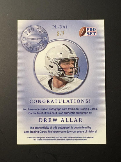 2024 Pro Set Metal Pro Set Platinum Prismatic Black #PL-DA1 Drew Allar #/7