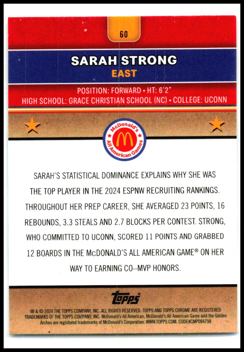 2024 Topps Chrome McDonald's All-American RayWave Refractor #60 Sarah Strong
