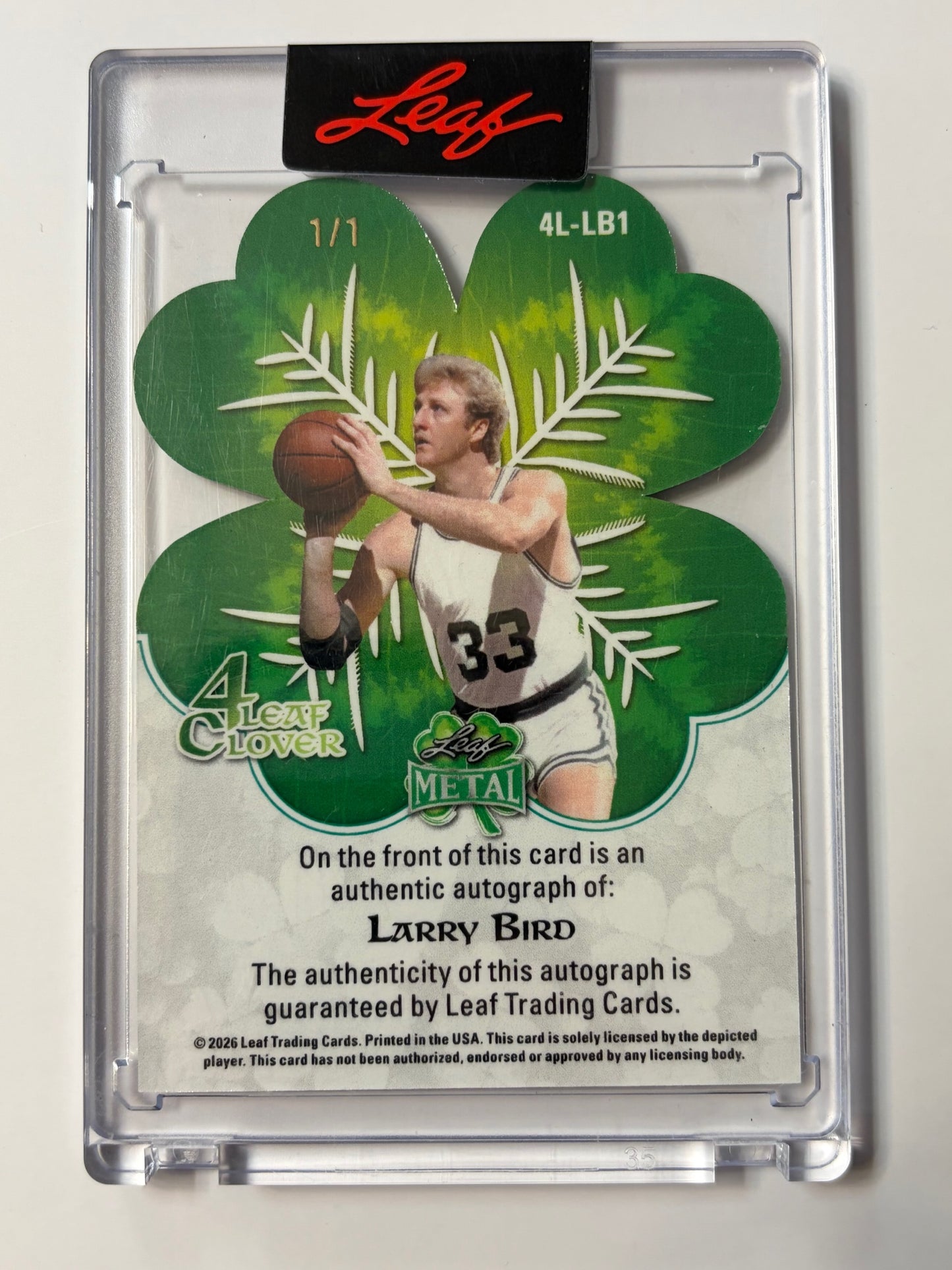 2026 Leaf Metal 4 Leaf Clover Prismatic Red #4L-LB1 Larry Bird Auto