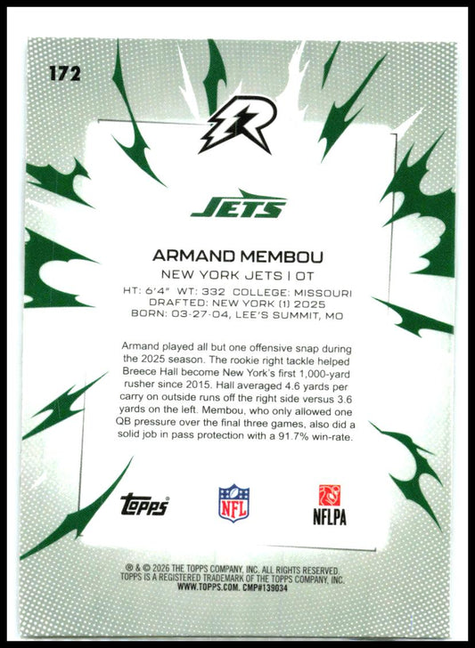2025 Topps Resurgence Refractor #172 Armand Membou Rookie New York Jets