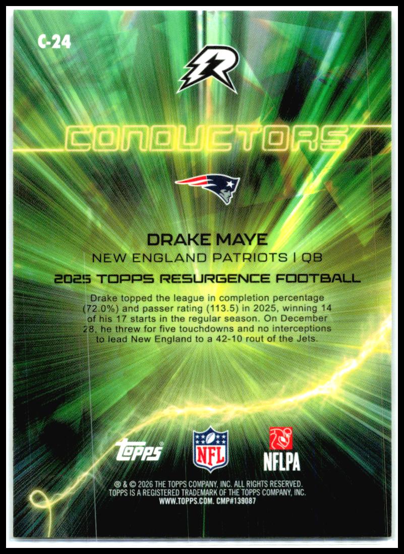 2025 Topps Resurgence Conductors #C-24 Drake Maye New England Patriots
