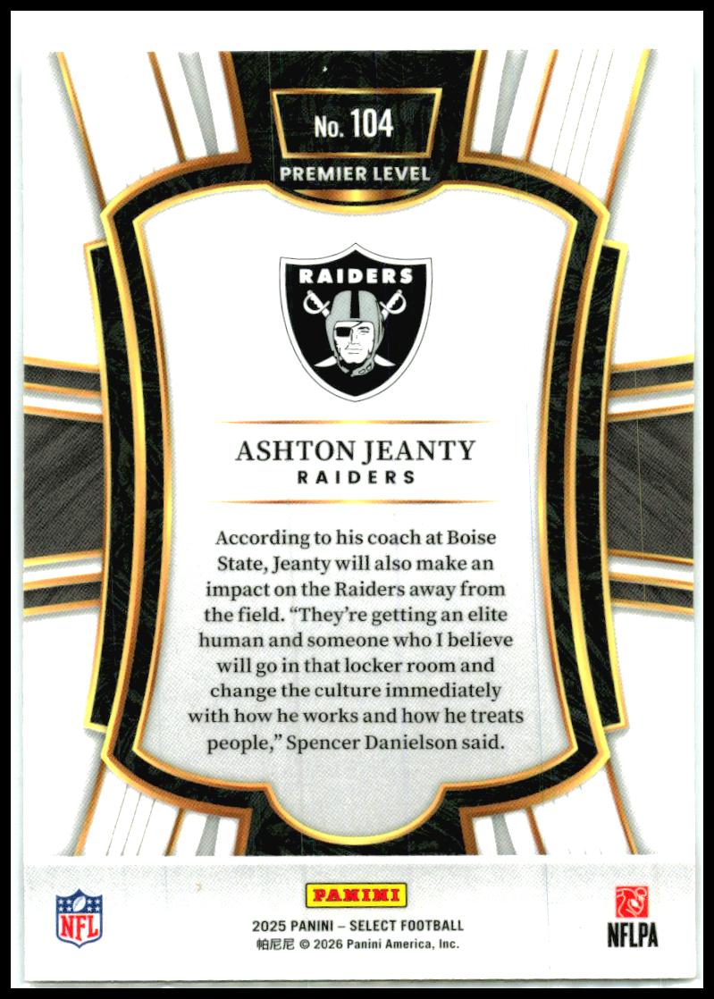 2025 Panini Select #104 Ashton Jeanty Las Vegas Raiders