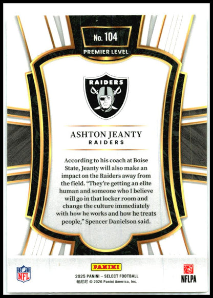 2025 Panini Select #104 Ashton Jeanty Las Vegas Raiders
