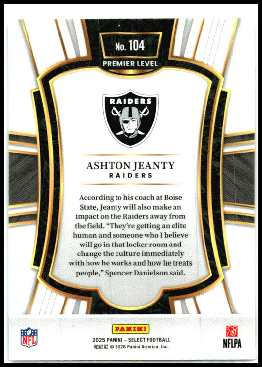 2025 Panini Select #104 Ashton Jeanty Las Vegas Raiders