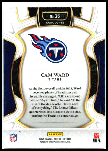 2025 Panini Select #26 Cam Ward Rookie Tennessee Titans