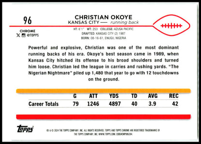 2024 Topps Chrome X-Fractor #96 Christian Okoye Kansas City Chiefs