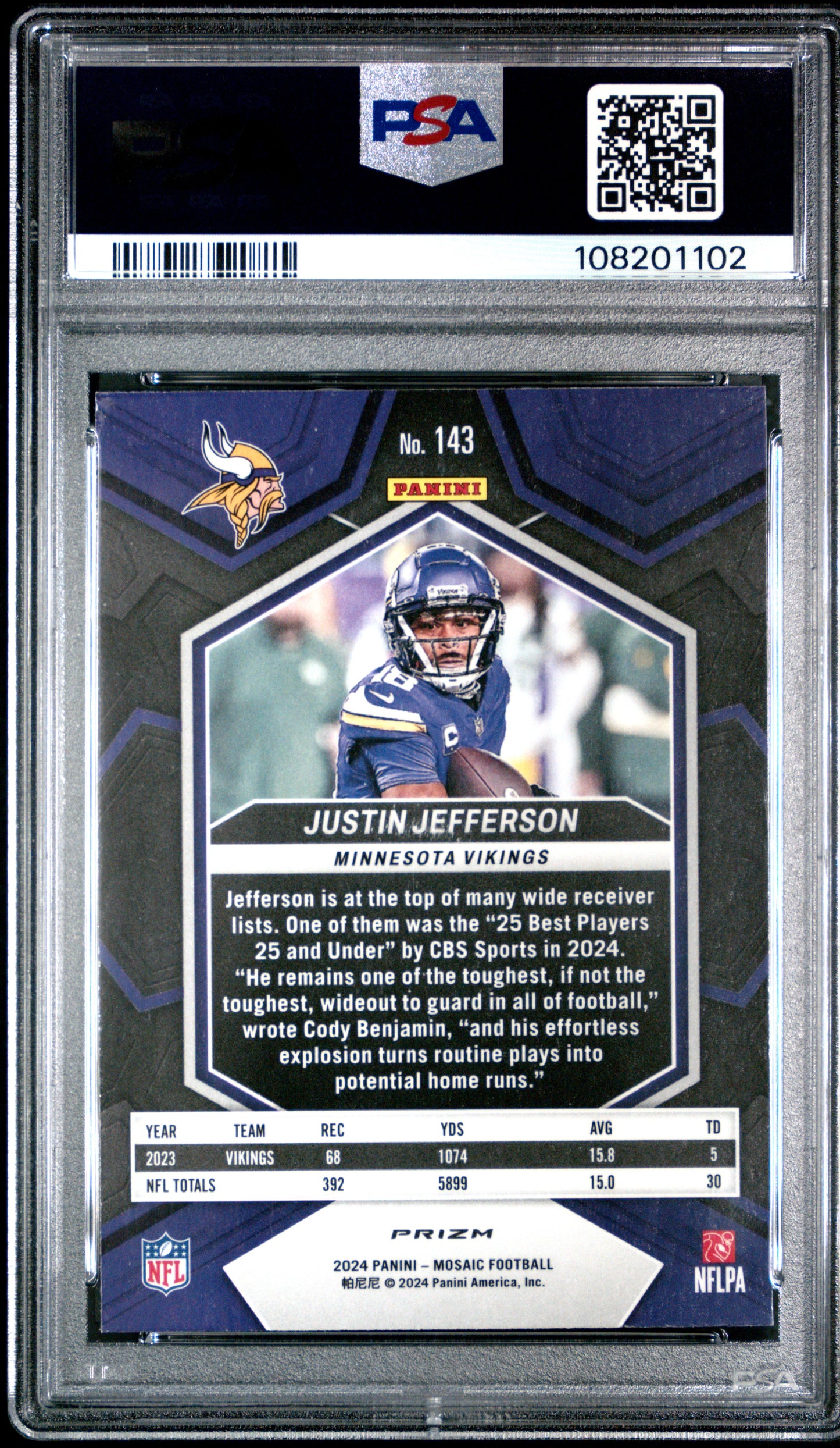 2024 Panini Mosaic Honeycomb #143 Justin Jefferson PSA 10