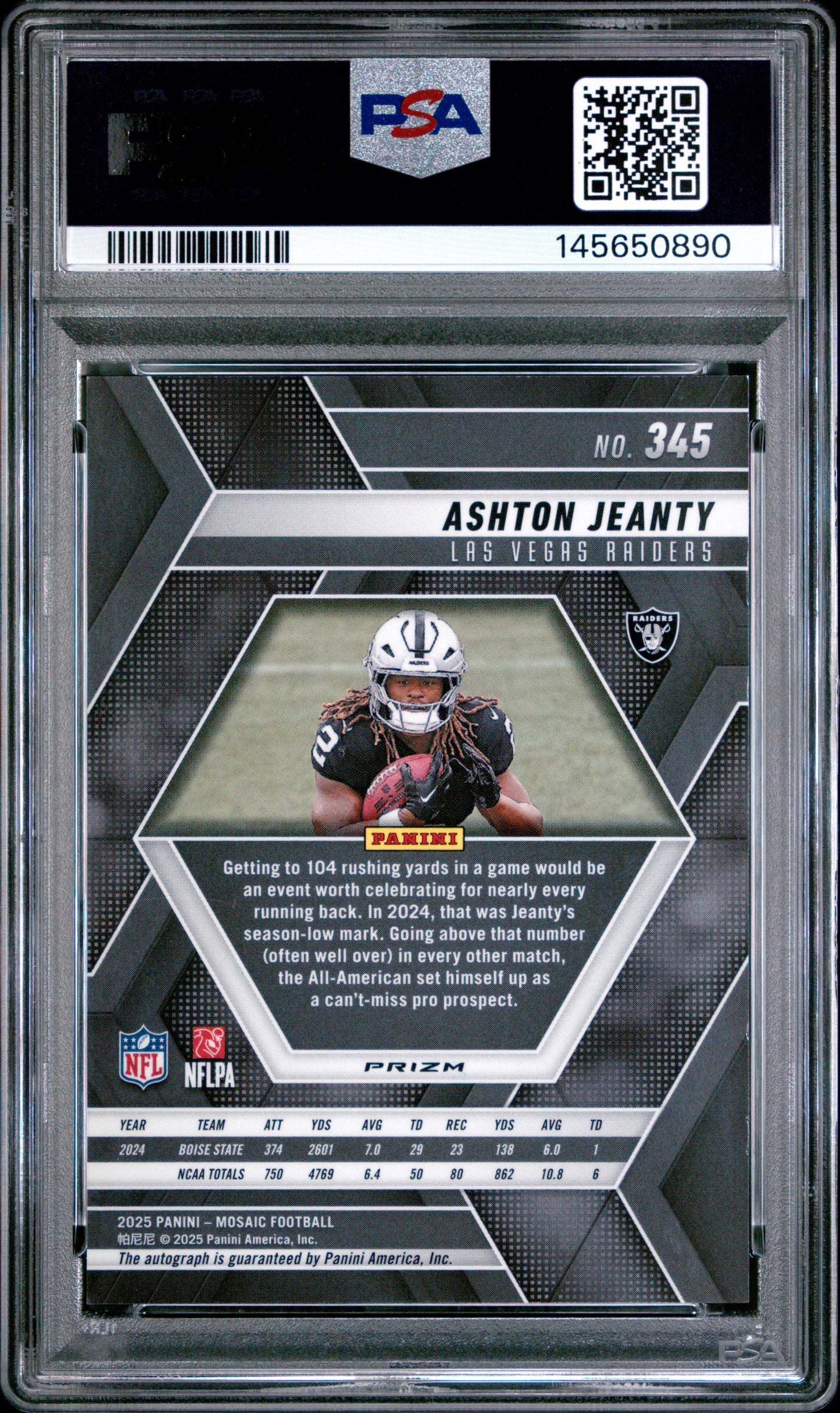 2025 Panini Mosaic Auto-Fusion Red & Ylw Choice #345 Ashton Jeanty PSA 10