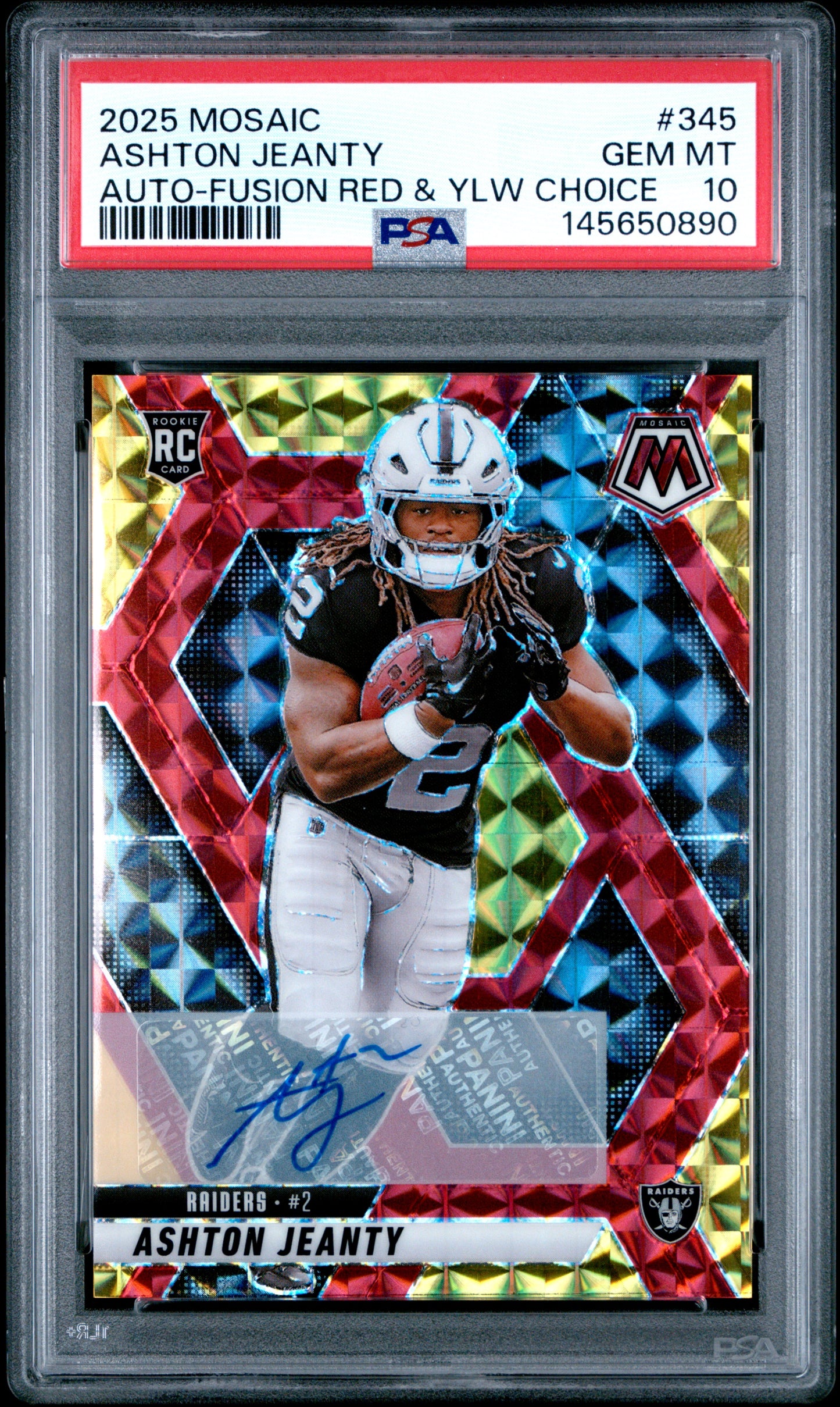 2025 Panini Mosaic Auto-Fusion Red & Ylw Choice #345 Ashton Jeanty PSA 10