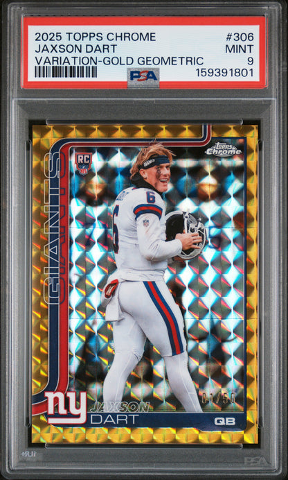 2025 Topps Chrome Variation Gold Geometric #306 Jaxson Dart PSA 9