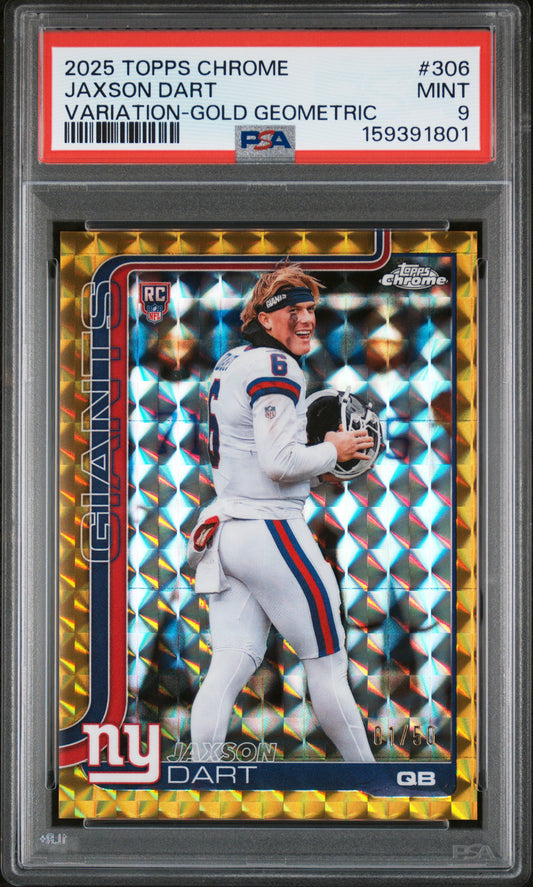 2025 Topps Chrome Variation Gold Geometric #306 Jaxson Dart PSA 9