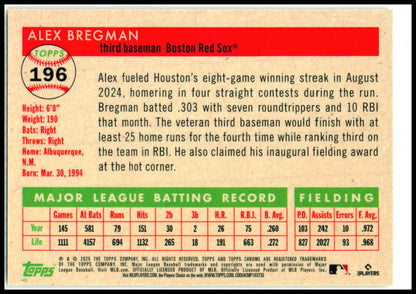 2025 Topps Chrome Platinum Gold Refractors #196 Alex Bregman #/50 Boston Red Sox