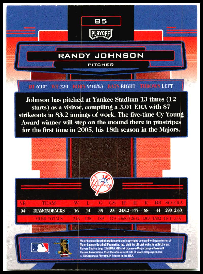 2005 Playoff Absolute Memorabilia #85 Randy Johnson New York Yankees