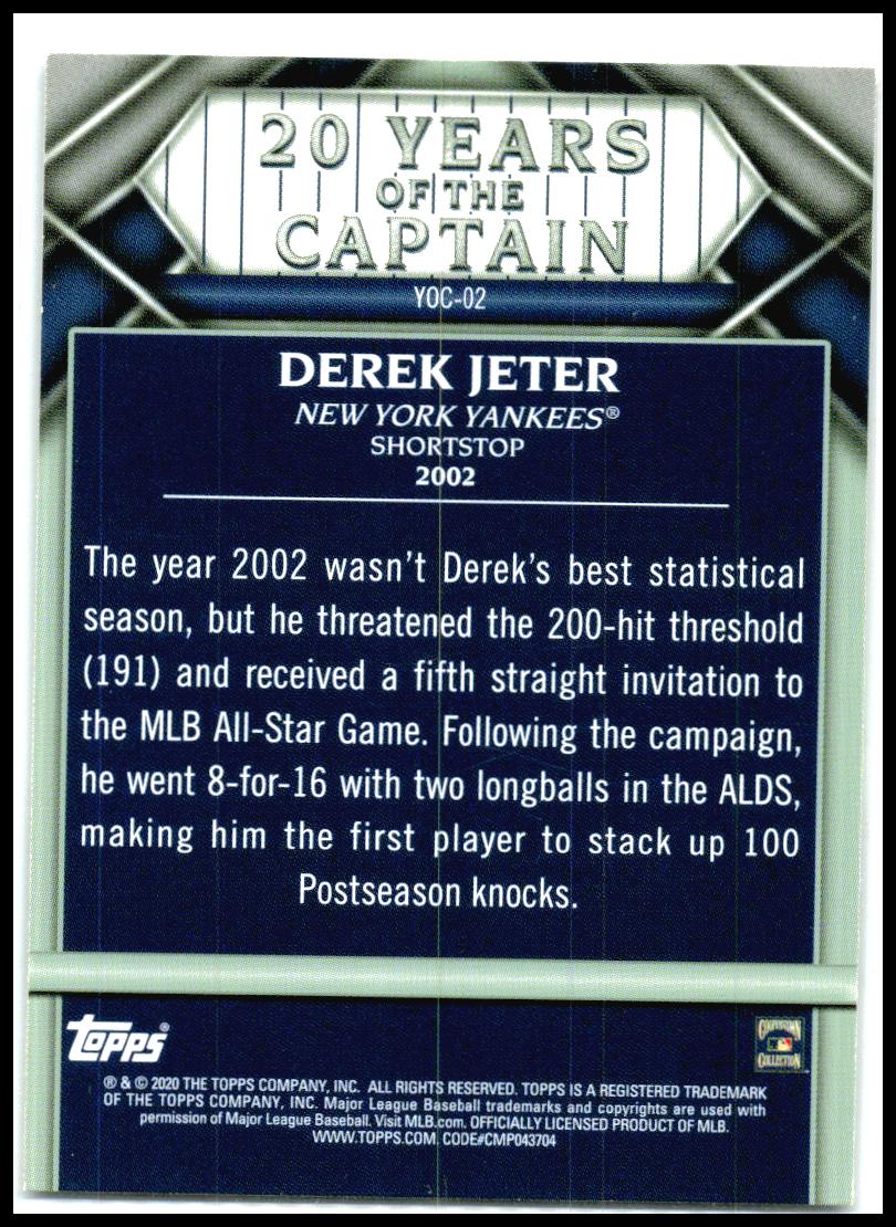 2020 Topps Update 20 Years of The Captain #YOC-02 Derek Jeter New York Yankees