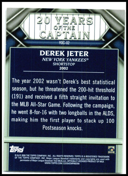 2020 Topps Update 20 Years of The Captain #YOC-02 Derek Jeter New York Yankees