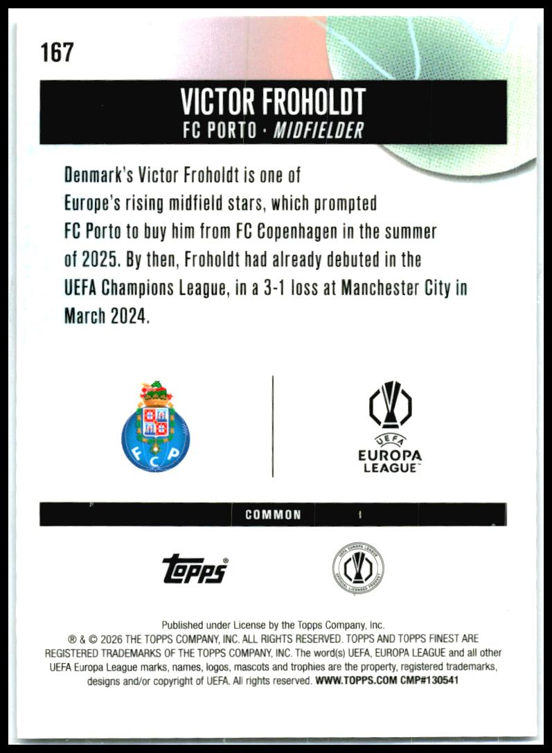 2025-26 Finest UEFA Club Purple Checkerboard /150 #167 Victor Froholdt RC Porto