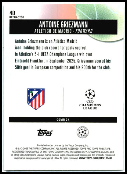 2025-26 Finest UEFA Club Competitions #40 Antoine Griezmann Atletico Madrid