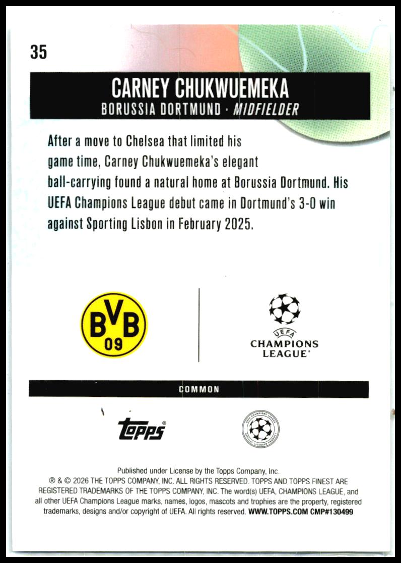 2025-26 Finest UEFA Club Checkerboard #35 Carney Chukwuemeka Borussia Dortmund