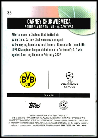 2025-26 Finest UEFA Club Checkerboard #35 Carney Chukwuemeka Borussia Dortmund