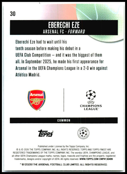 2025-26 Finest UEFA Club Gold Refractor #30 Eberechi Eze Arsenal FC