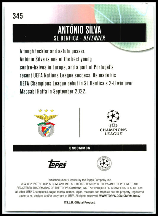 2025-26 Finest UEFA Club Orange Refractor #345 António Silva Benfica