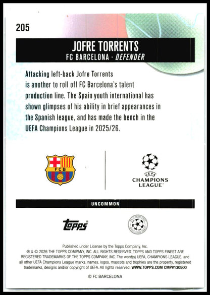 2025-26 Finest UEFA Club Checkerboard #205 Jofre Torrents FC Barcelona