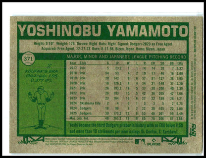2026 Topps Heritage Chrome Light Blue Sparkle #371 Yoshinobu Yamamoto Dodgers