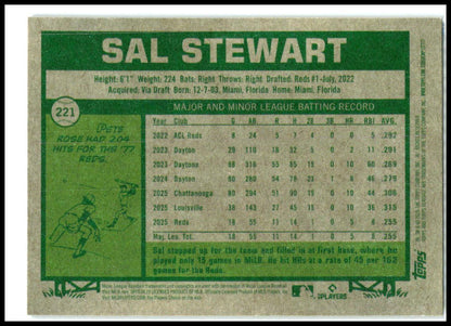 2026 Topps Heritage Dark Gray #221 Sal Stewart RC Cincinnati Reds