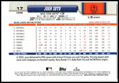 2026 Topps Chrome Baseball Seams Refractors #17 Juan Soto New York Mets