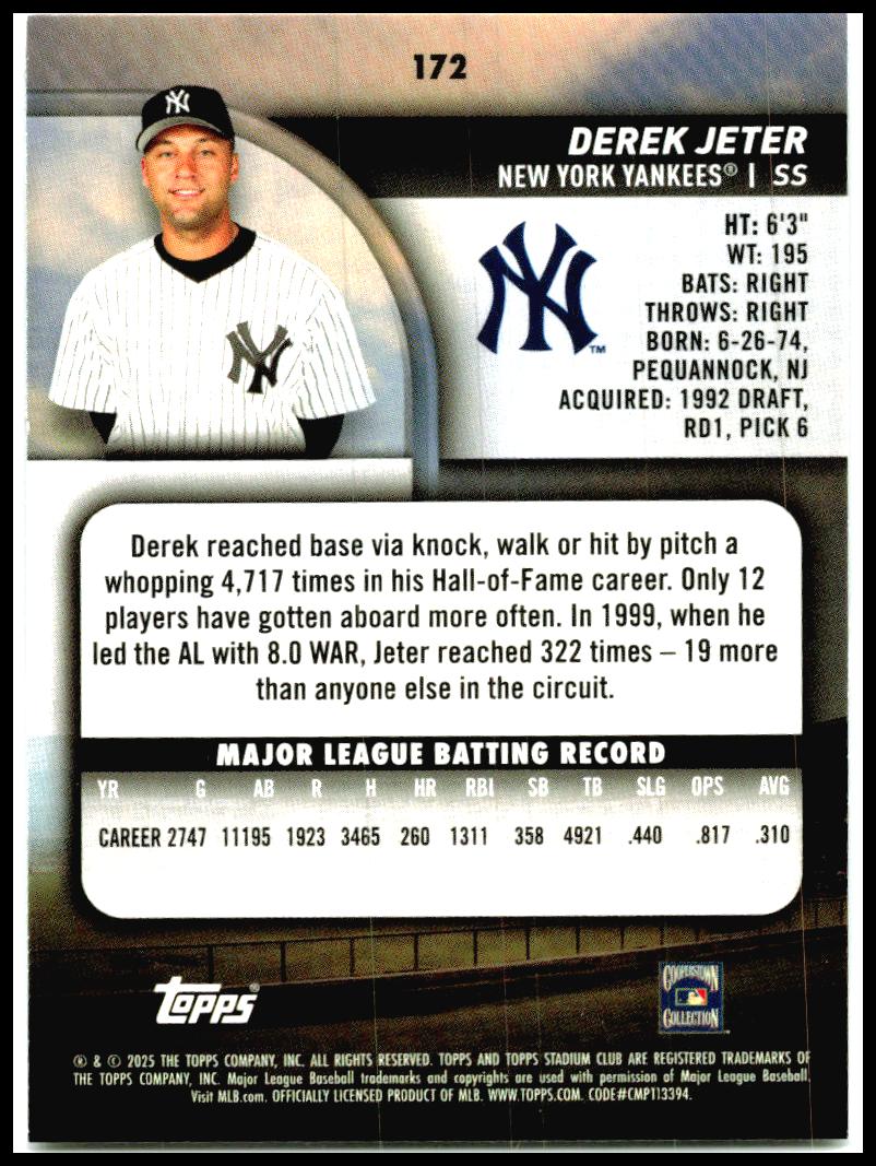 2025 Stadium Club #172 Derek Jeter New York Yankees